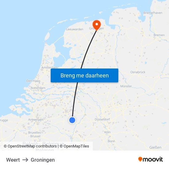Weert to Groningen map