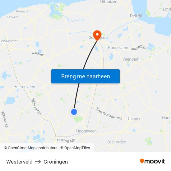Westerveld to Groningen map