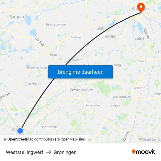 Weststellingwerf to Groningen map