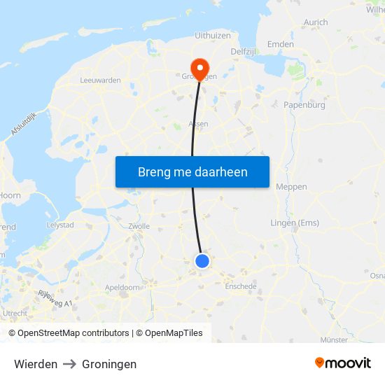 Wierden to Groningen map