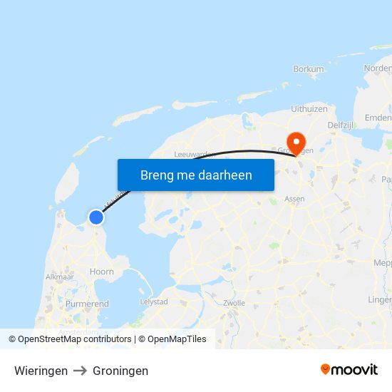 Wieringen to Groningen map