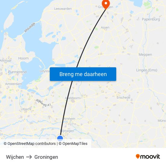 Wijchen to Groningen map