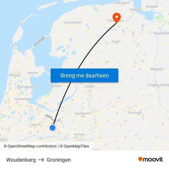 Woudenberg to Groningen map