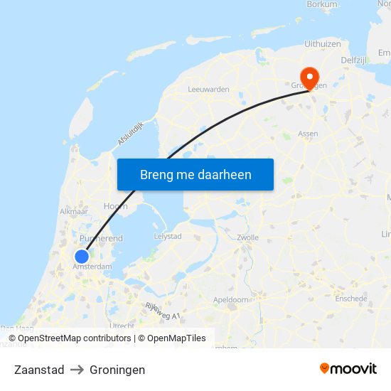 Zaanstad to Groningen map