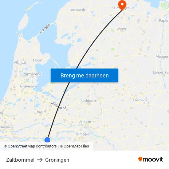 Zaltbommel to Groningen map