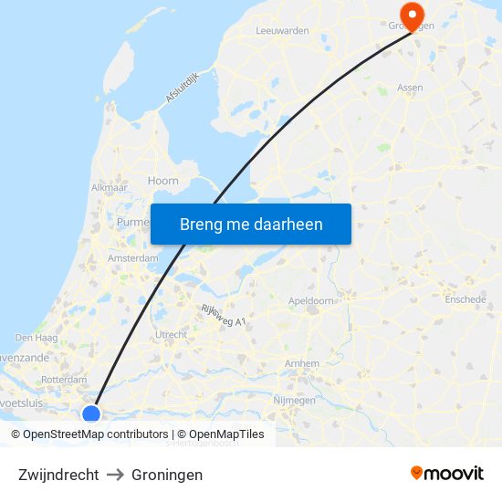 Zwijndrecht to Groningen map