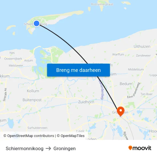 Schiermonnikoog to Groningen map