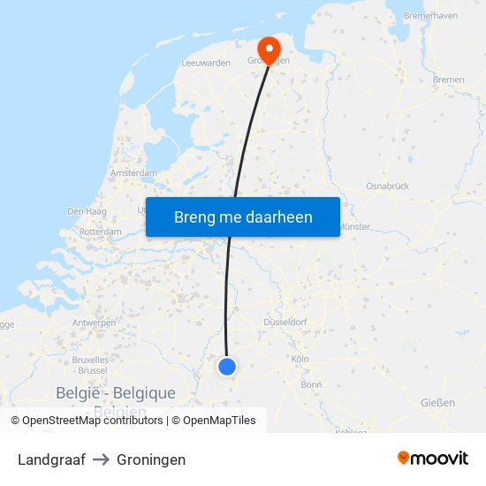 Landgraaf to Groningen map
