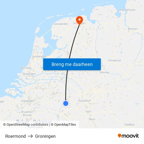 Roermond to Groningen map