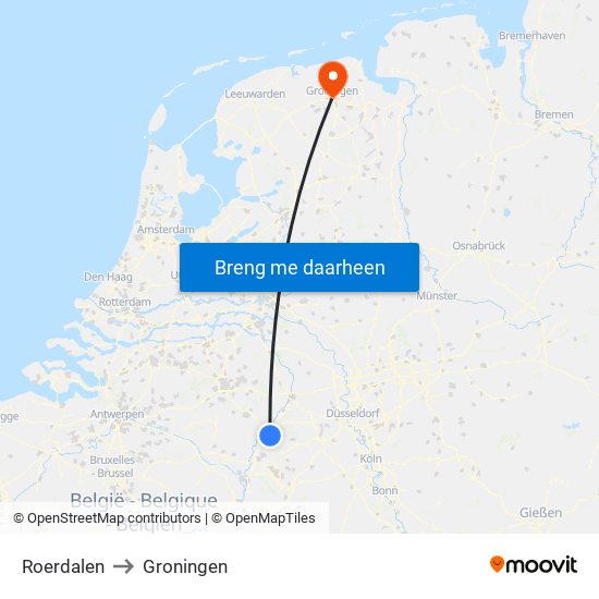 Roerdalen to Groningen map