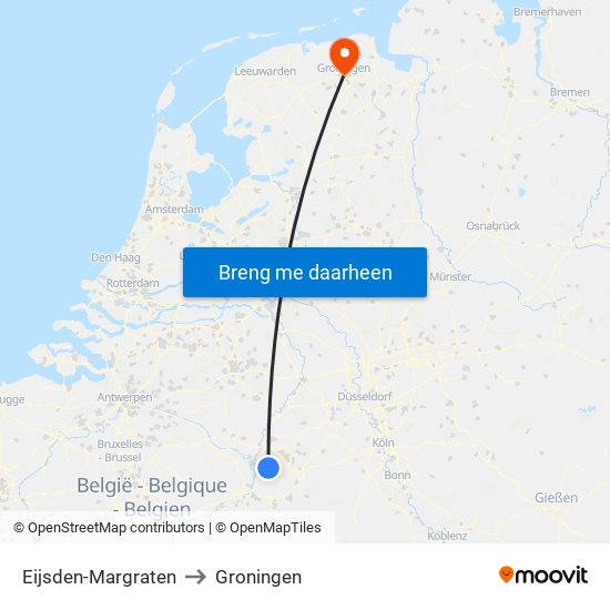 Eijsden-Margraten to Groningen map