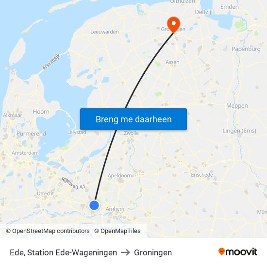 Station Ede-Wageningen to Groningen map