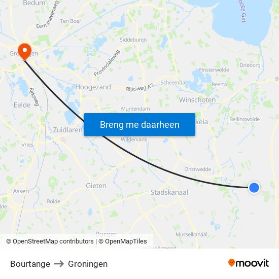 Bourtange to Groningen map