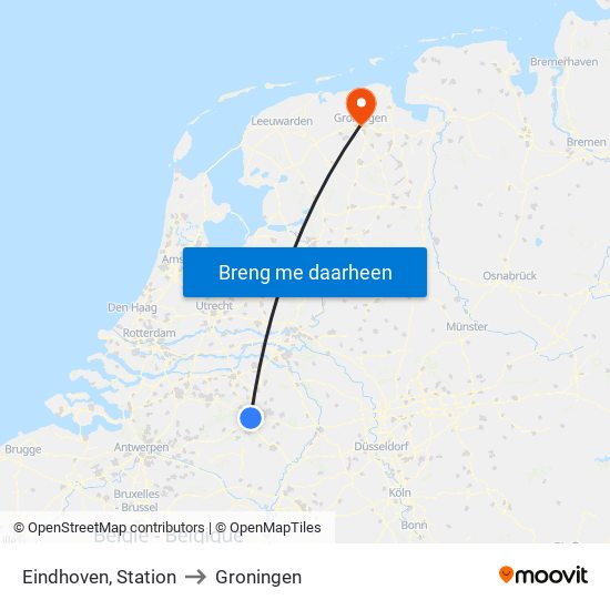 Eindhoven, Station to Groningen map