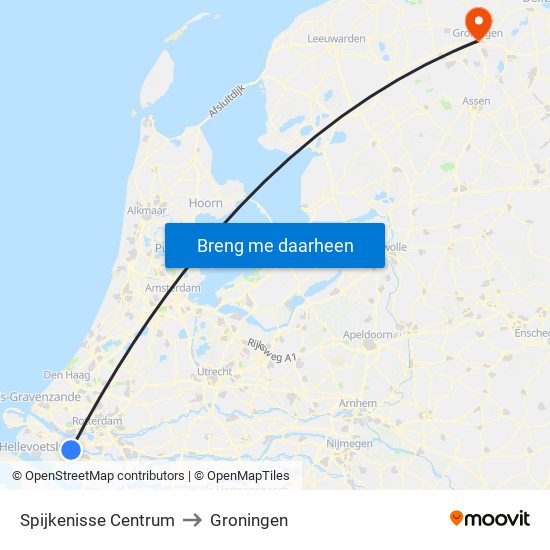 Spijkenisse Centrum to Groningen map