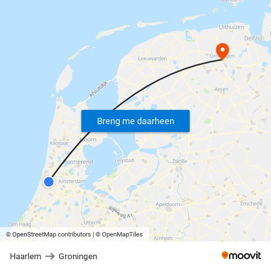Haarlem to Groningen map