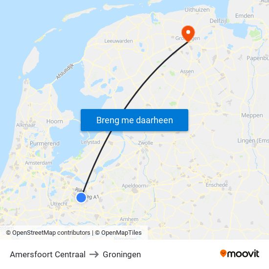 Amersfoort Centraal to Groningen map