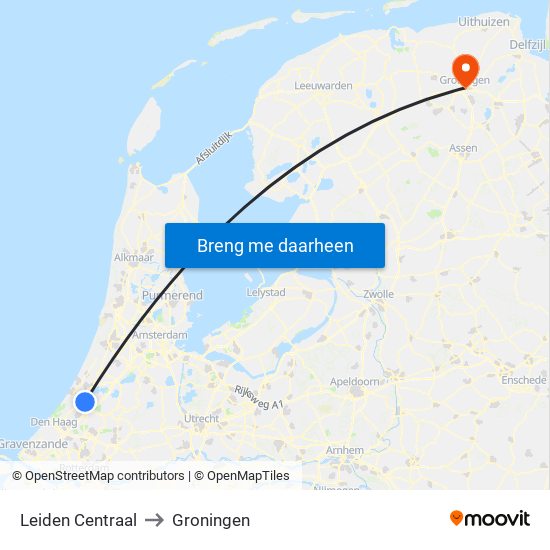 Leiden Centraal to Groningen map