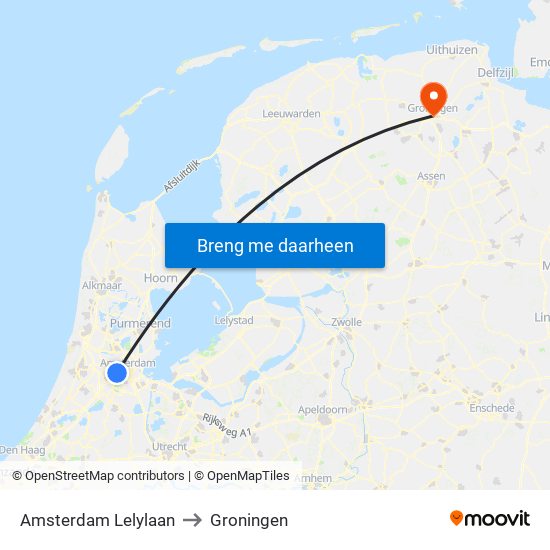 Amsterdam Lelylaan to Groningen map