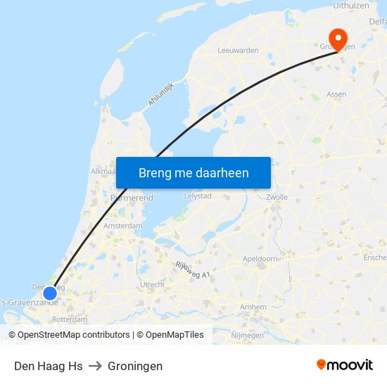 Den Haag Hs to Groningen map