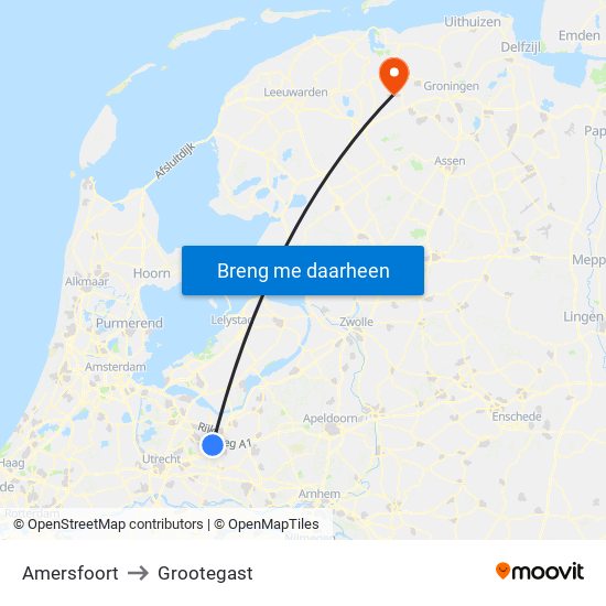 Amersfoort to Grootegast map