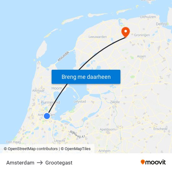 Amsterdam to Grootegast map