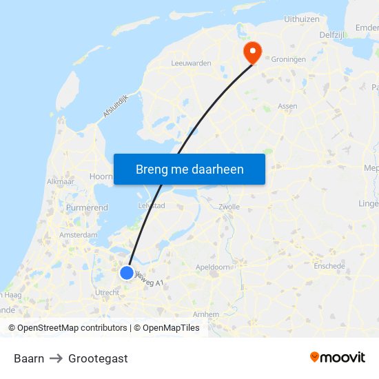 Baarn to Grootegast map