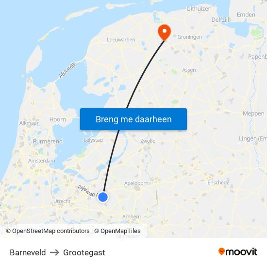 Barneveld to Grootegast map
