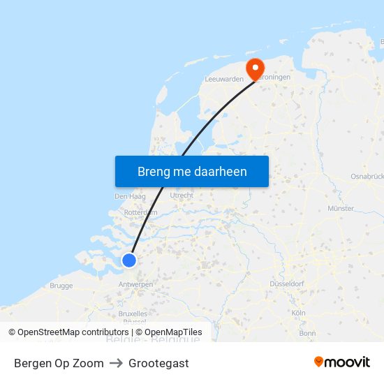 Bergen Op Zoom to Grootegast map