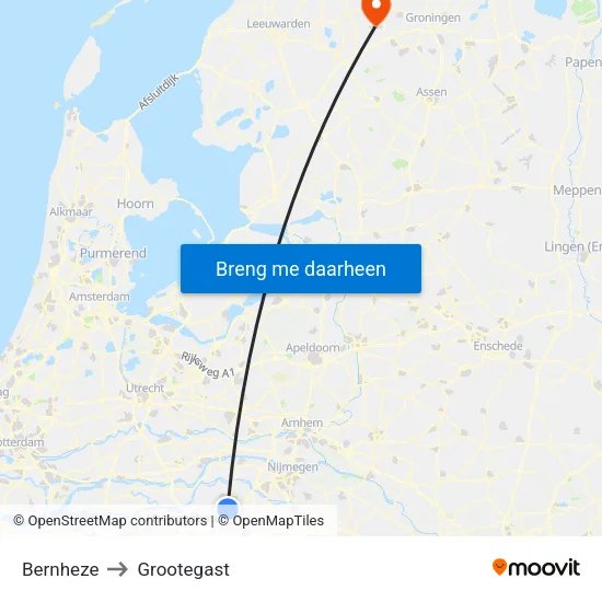 Bernheze to Grootegast map