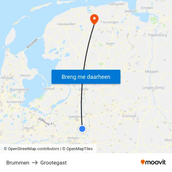 Brummen to Grootegast map