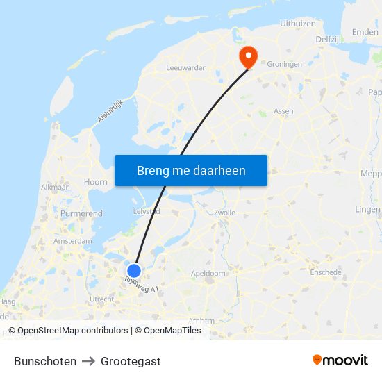Bunschoten to Grootegast map