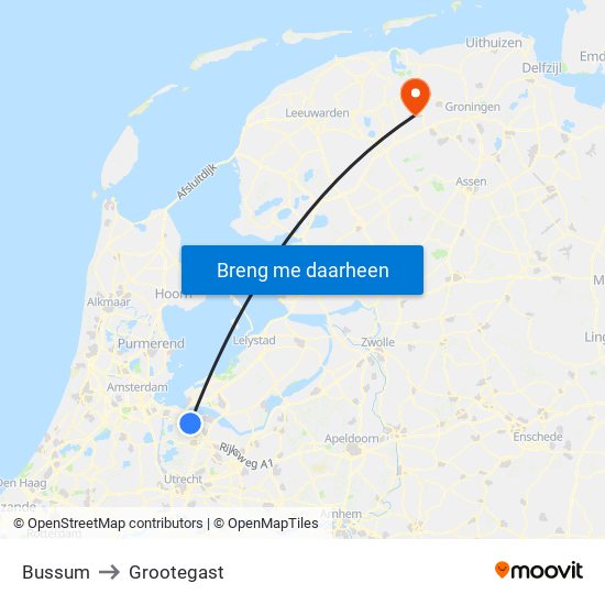 Bussum to Grootegast map