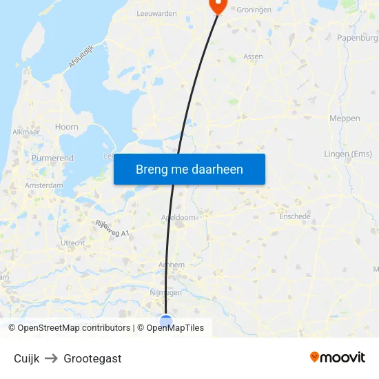 Cuijk to Grootegast map