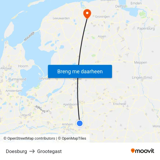 Doesburg to Grootegast map