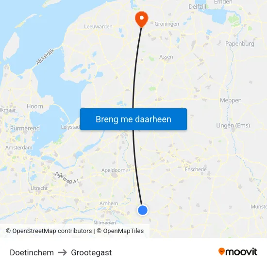 Doetinchem to Grootegast map