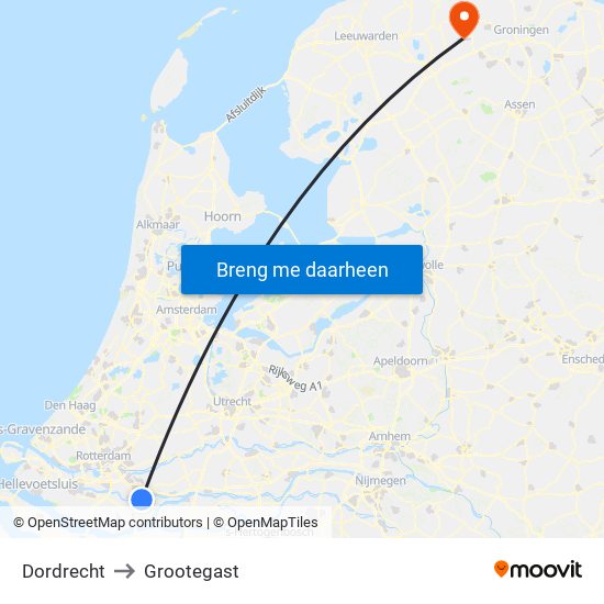 Dordrecht to Grootegast map