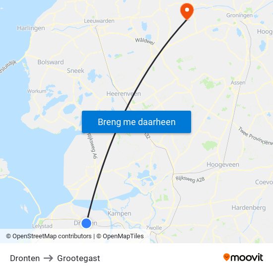 Dronten to Grootegast map