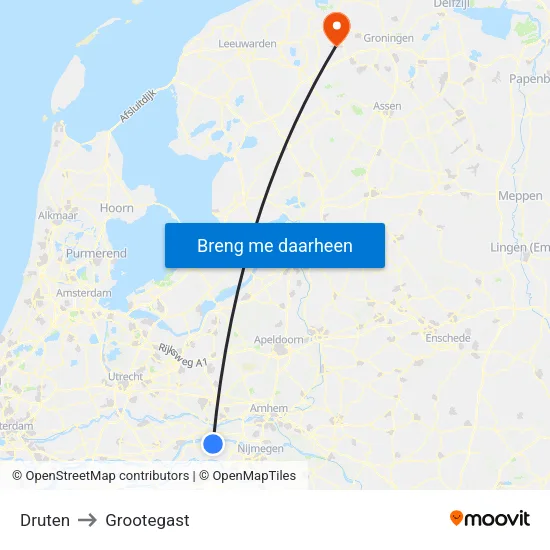 Druten to Grootegast map