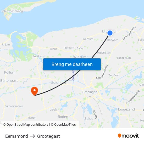 Eemsmond to Grootegast map