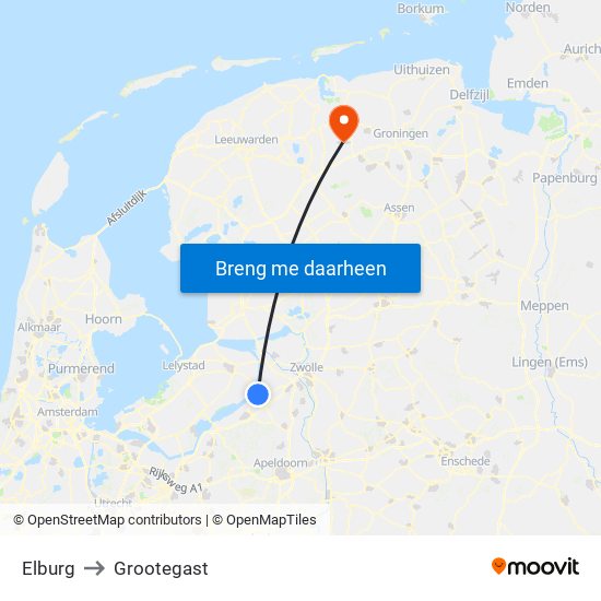 Elburg to Grootegast map