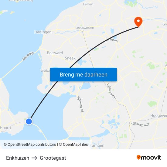 Enkhuizen to Grootegast map