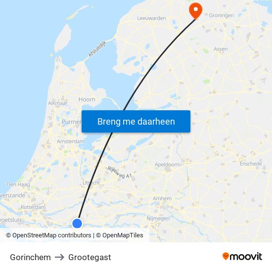 Gorinchem to Grootegast map