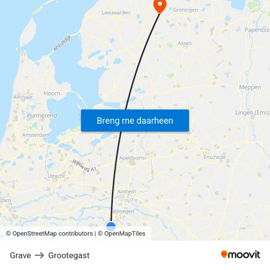 Grave to Grootegast map