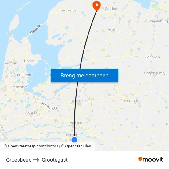 Groesbeek to Grootegast map
