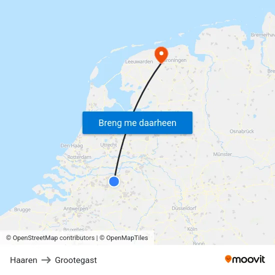 Haaren to Grootegast map
