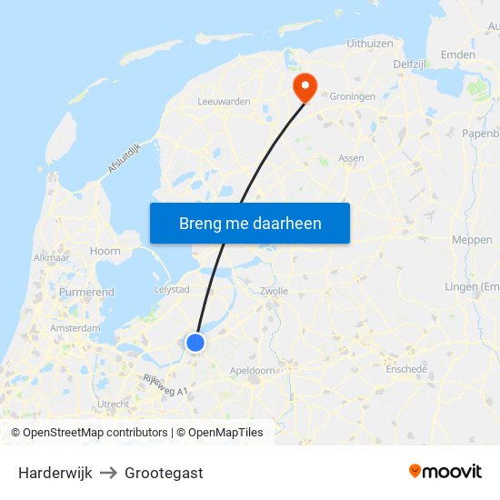 Harderwijk to Grootegast map