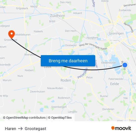 Haren to Grootegast map