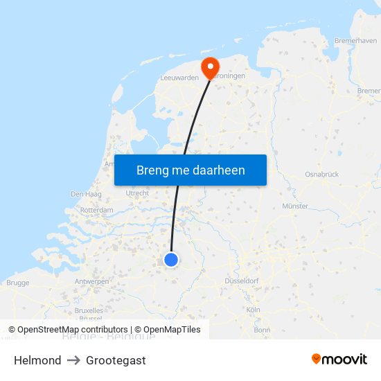 Helmond to Grootegast map