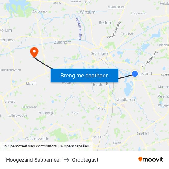 Hoogezand-Sappemeer to Grootegast map